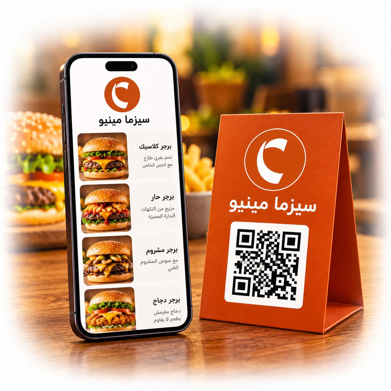 منيو مطعم على الهاتف وكود QR